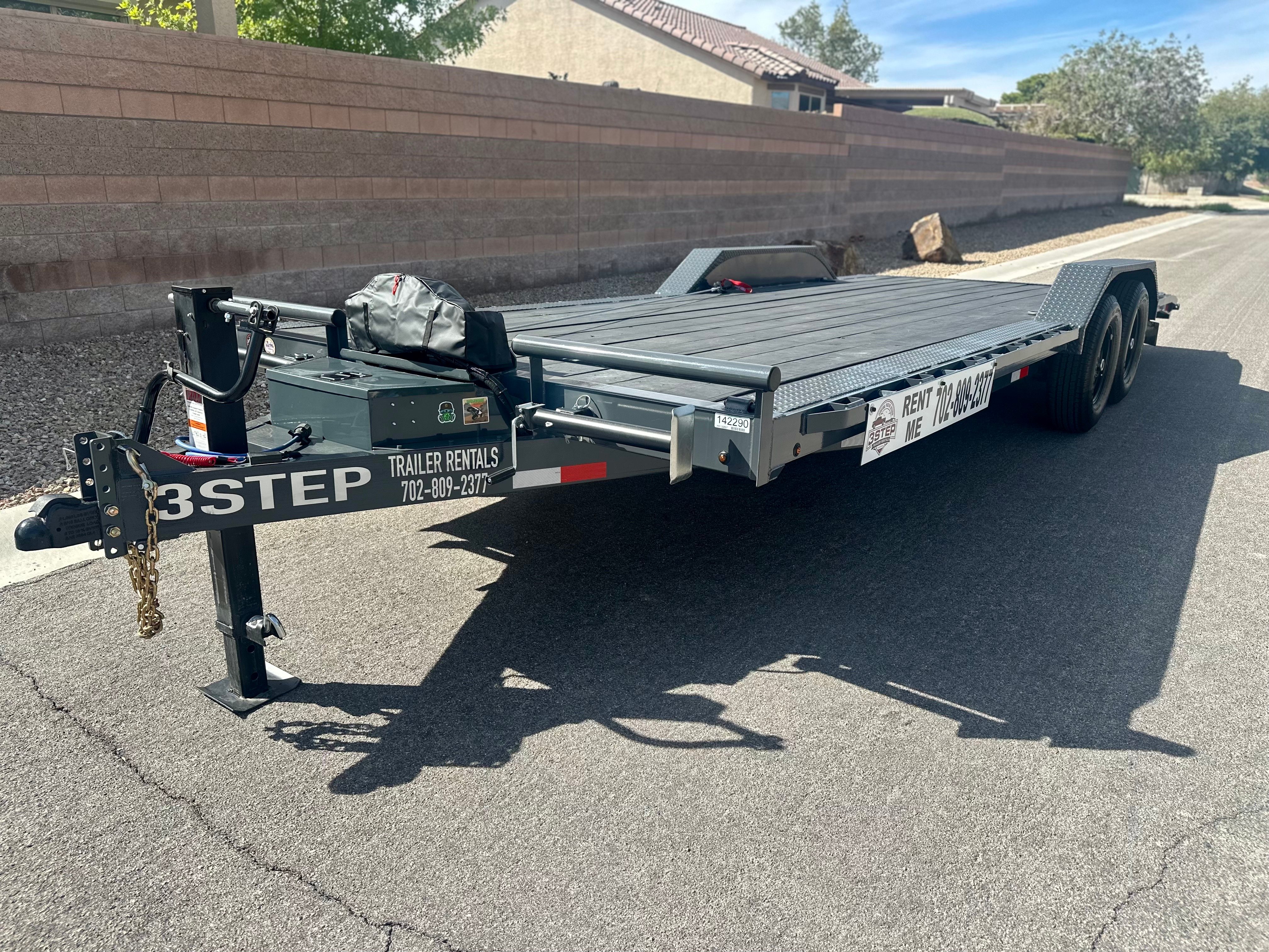 22 x 102 14k Drive Over Equipment Trailer rental in Las Vegas - main view - 3 Step Trailer Rentals